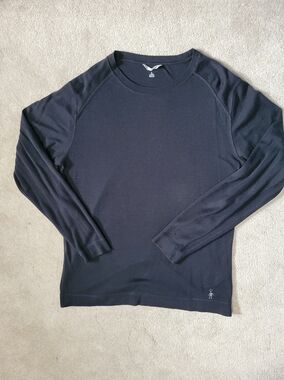 Smartwool Mens Baselayer Merino Wool Black Long-Sleeve Crewneck Shirt M? *flawed
